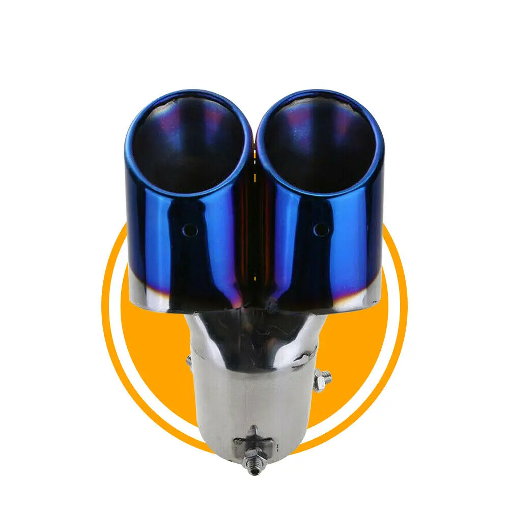 Dual-Pipe Muffler with Curved Slant Tip - Blue Finish - Note Neutral Packaging in Order