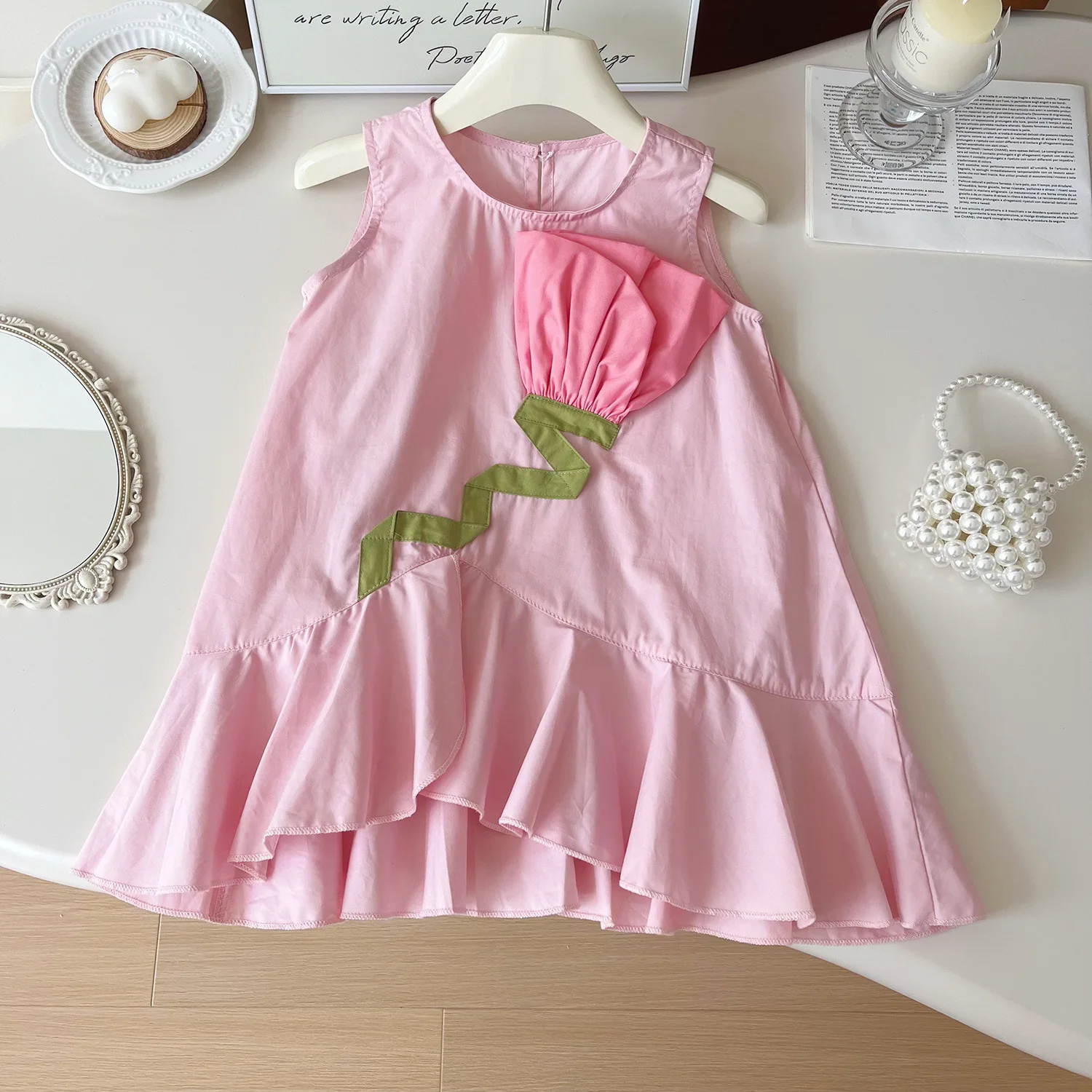 Girls Casual Dresses Rose Sleeveless Spliced Fishtail Dress Girls Clothes for 2 To 7 Years Kids Clothes Girls Dresses