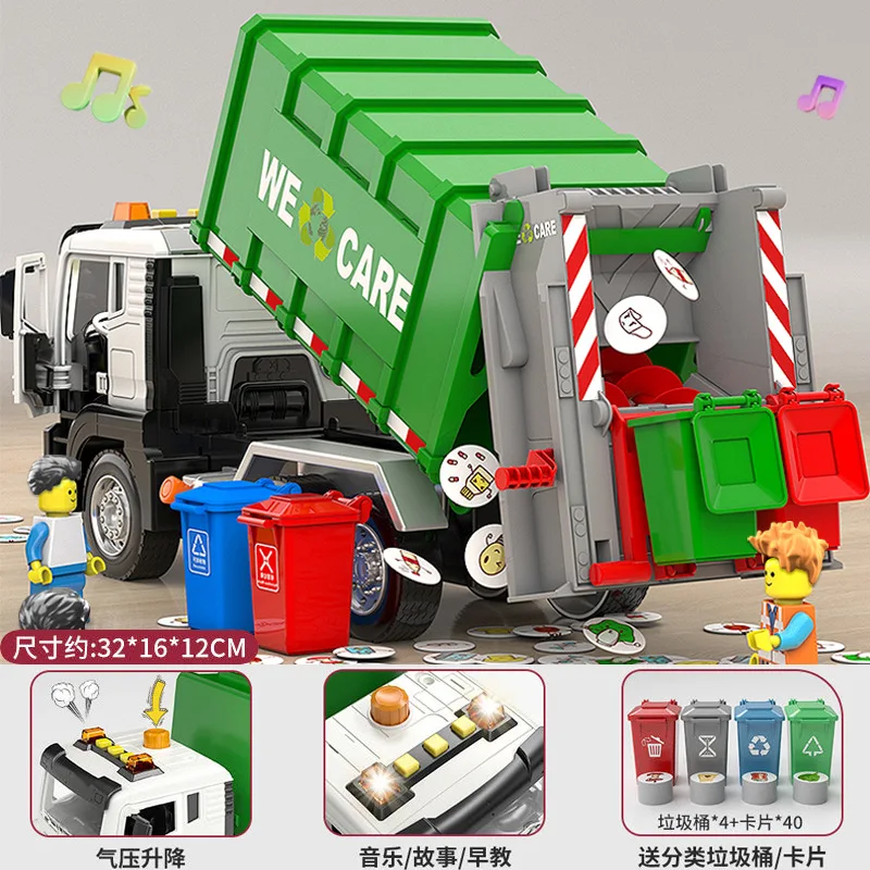 Garbage Truck, Sound & Light Sanitation Vehicle, Garbage Classification Educational Toy Gift for Kids