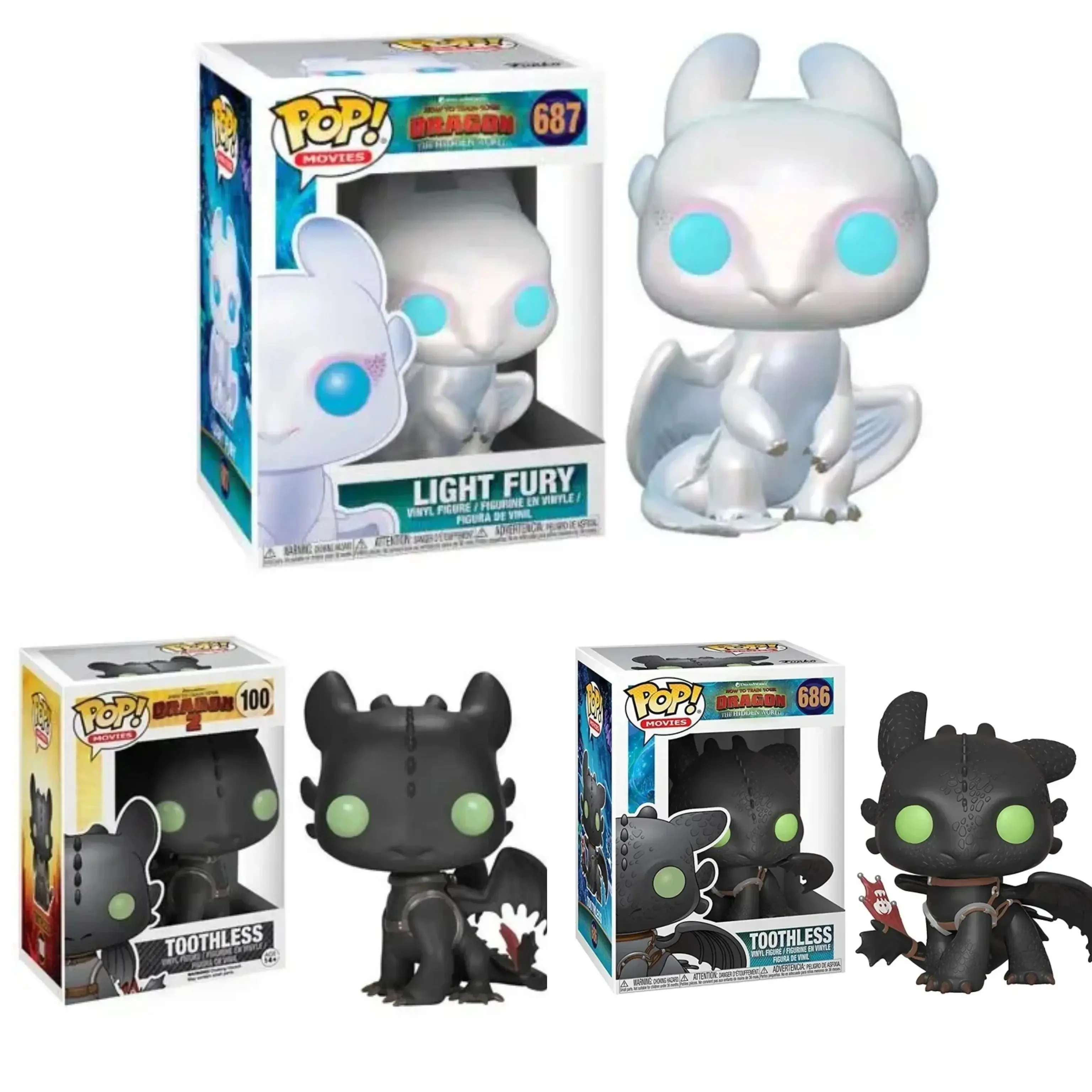 FUNKO Comment 686 # Entraînez votre Dragon Light Fury sans dents 687 # Figurine modèle jouet 10cm PVC poupée Collection jouets pour enfants cadeaux