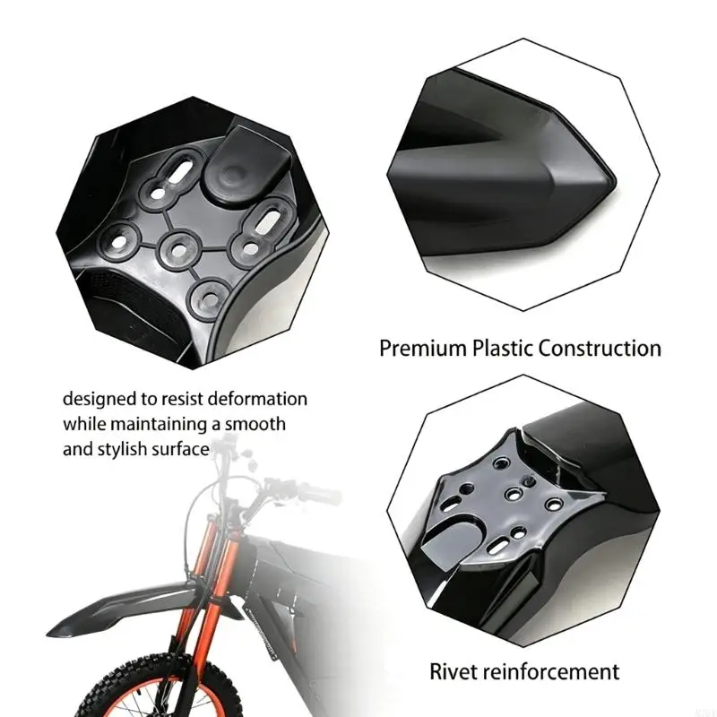 M76E Motorrad-Frontkotflügel-Reparaturteil, schwarze Kunststoff-Radabdeckung mit Montageplatte für Fahrten auf nasser Straße und – Detail 3