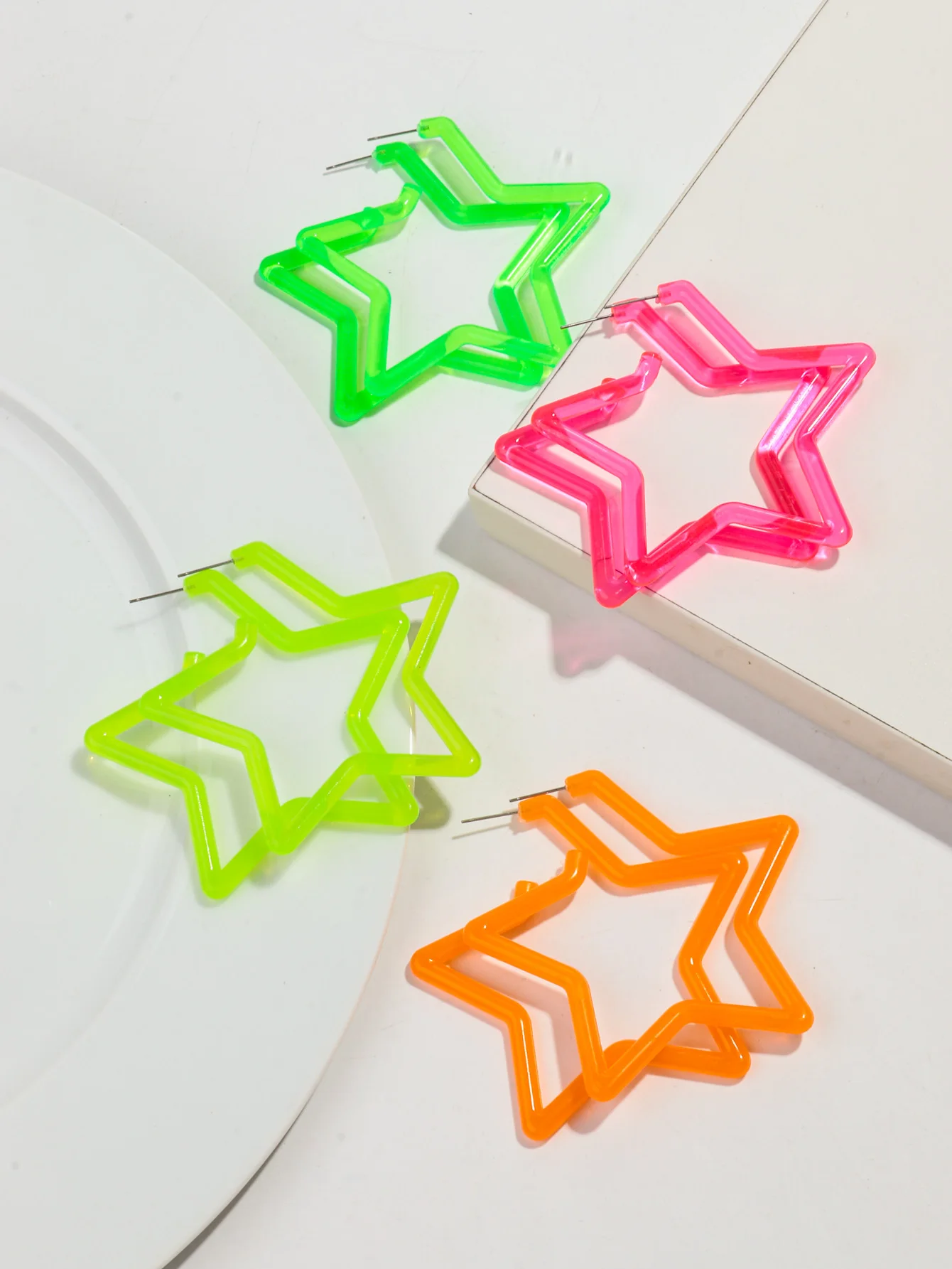 4 pairs/set New Acrylic Neon Color Large Star Hoop Earring for Women Geometric Exaggeration Heart Circle Earrings Party Jewelry