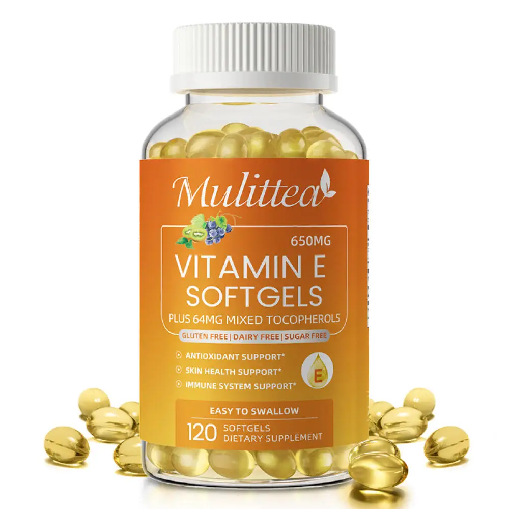 

Mulittea Vitamin E Capsules for Antioxidant Relieve Stress Skin Care Eyes Immune System Health Supplement Brighten skin