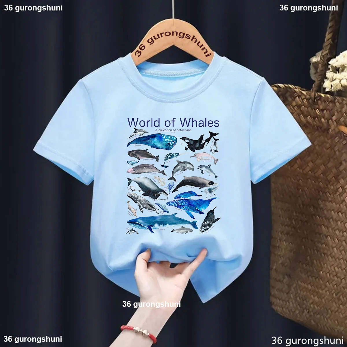 

World Of Whales Graphic Print T Shirt T Shirt For Girls/Boys Funny Kids Clothes White/Pink/Blue/Gray Tshirt Summer Fashion Tops