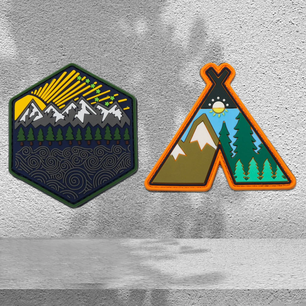 A Camping Scene Pvc Patch Tactical Vest/Strap Badge Sticker Patch Pvc Hook-And-Loop Morale Patch Backpack Patch Clothing Patch Soft Rubber Patch