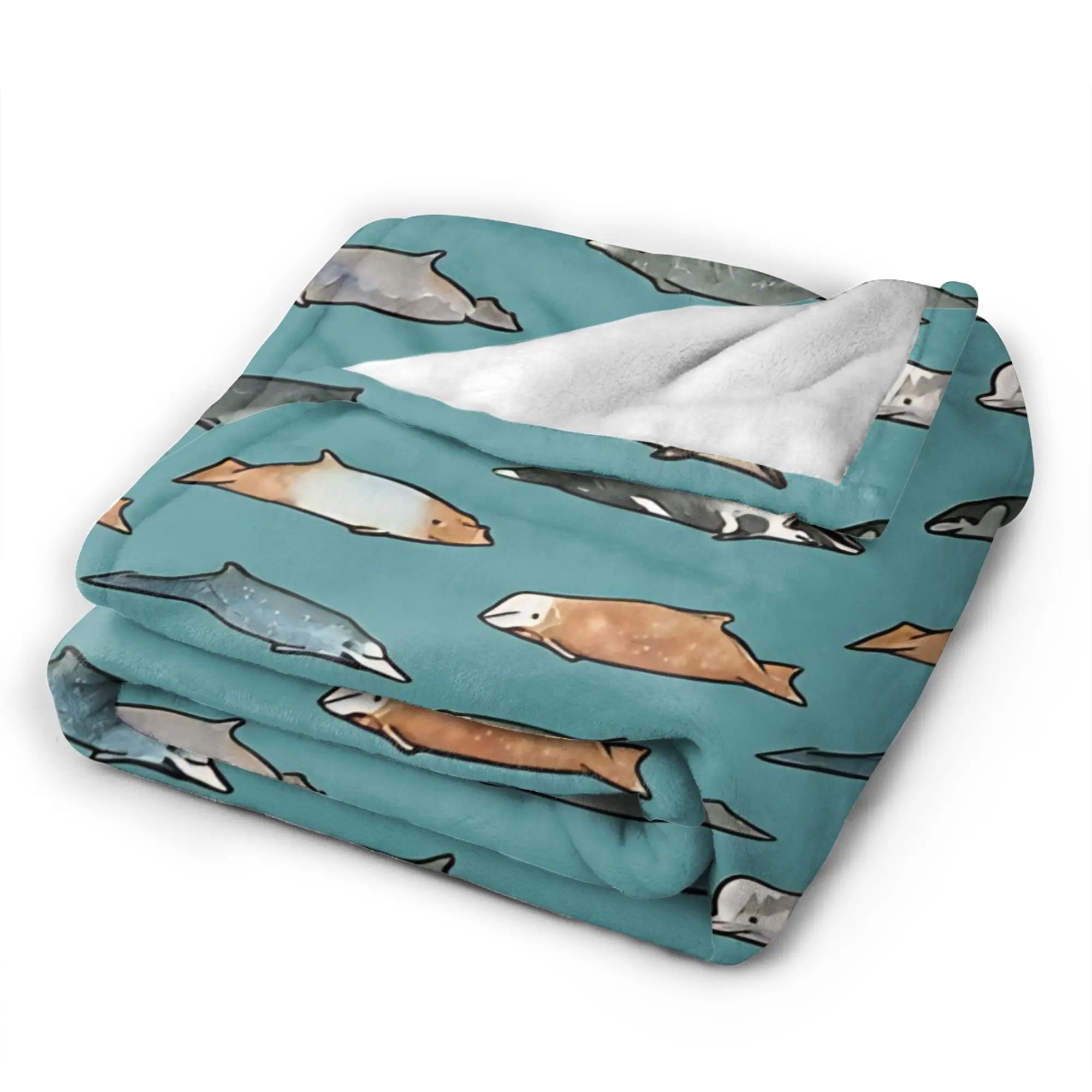 Funny Dolphins Watercolor Blanket Quality Warm  Throw Blanket Winter Kids Couch Chair Sofa Bed Funny Bedspread