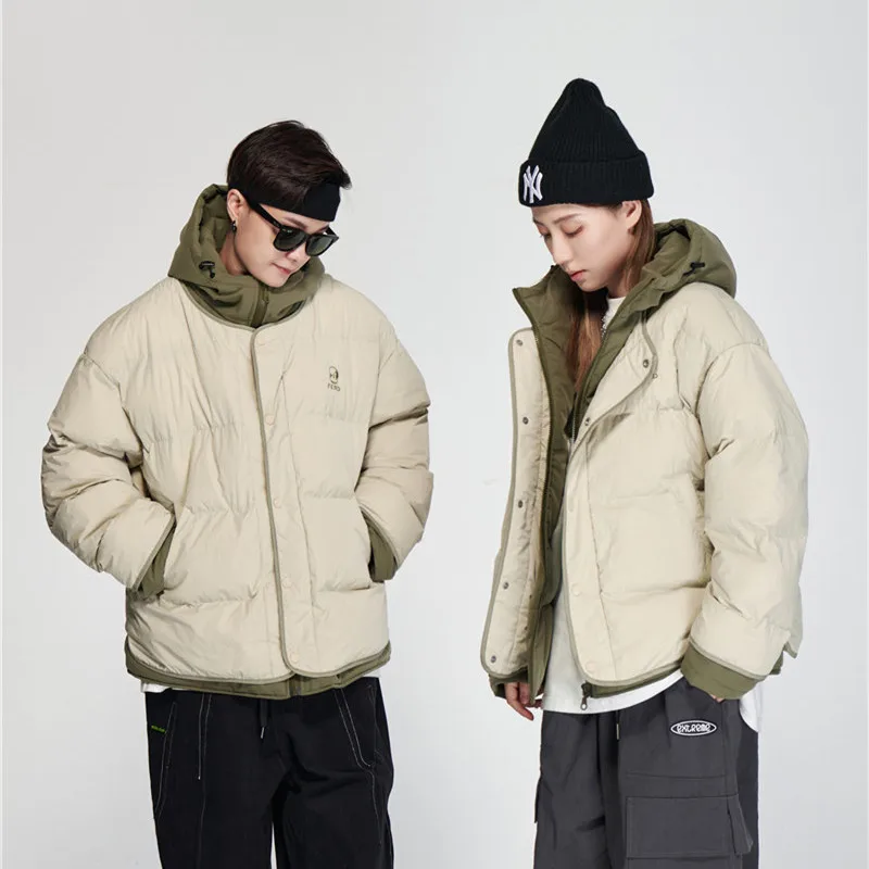

Japanese Hooded Men's Puffer Jacket, Streetwear Mans Winter Padded Jackets, Trendy Womans Coat