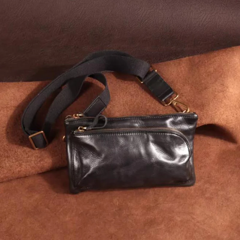 

Мужская нагрудная сумка из натуральной кожи в стиле ретро, модная сумка через плечо с верхним слоем из воловьей кожи, маленькая 108 для молодежи