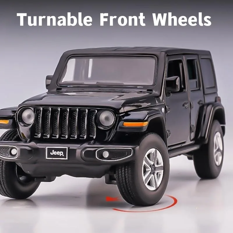 1:32 Jeep Wrangler Sahara Diecast Toy Car Model SUV Miniature Free Wheels Doors Openable Sound Light Collection Gift for Boy Kid