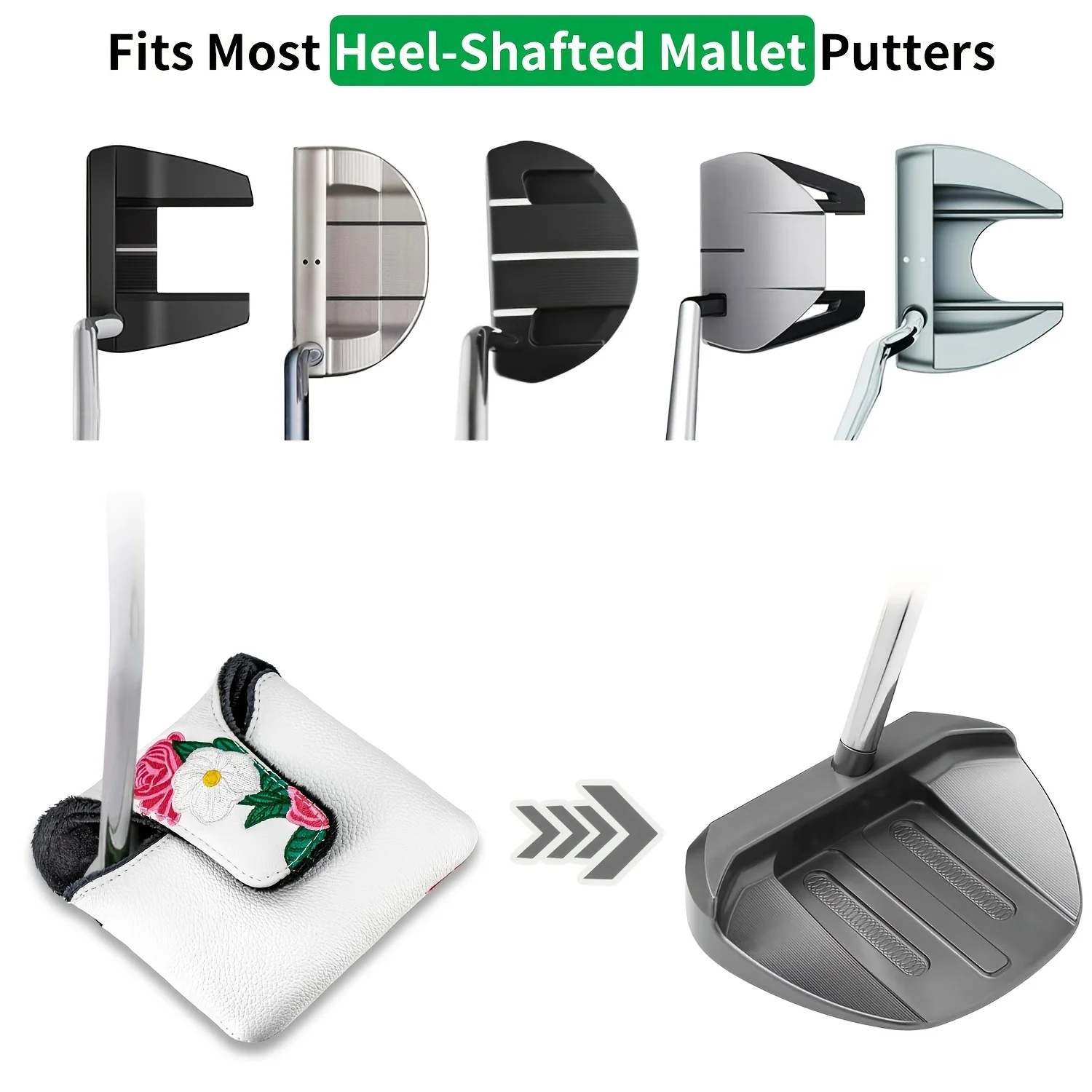 1pc Magnetic PU Golf Putter Cover with Peony Flower Design, Soft Lining & Magnetic Closure Suitable for Most Mallet Putters image 3