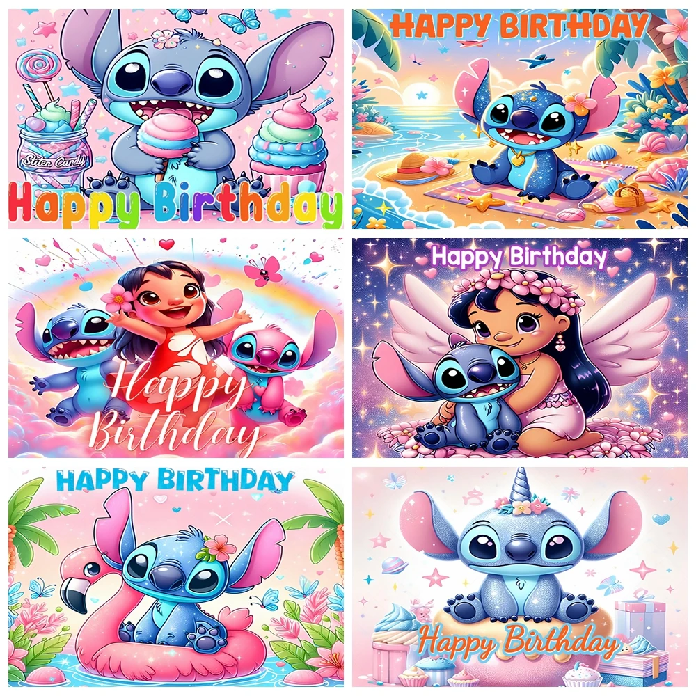 

Cartoon Lilo & Stitch Background Children's Birthday Party Photography Decoration Boy Girls Birthday Shower Cartoon Backdrop