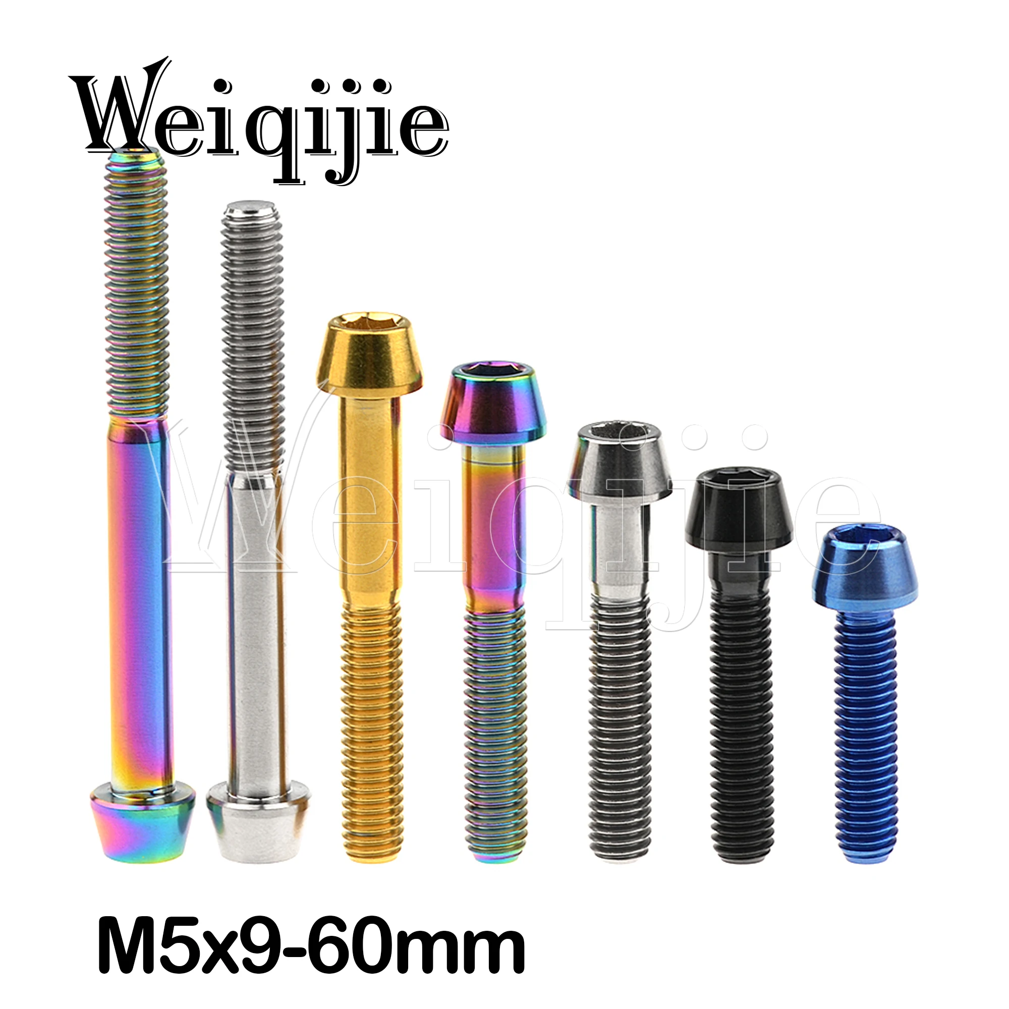 

Weiqijie Titanium Bolts M5x 9 16 18 20 25 30 35 40 45 50 55 60mm Cone Head Screws Allen Keys for Bicycle Stem Seat Post Screws