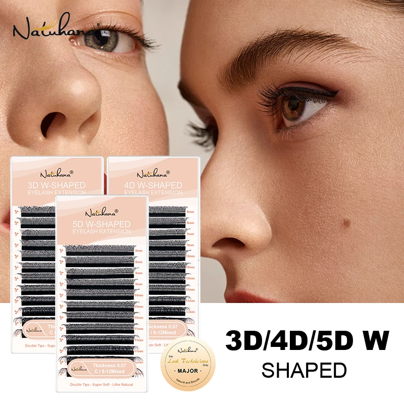 NATUHANA 3D 4D 5D W Eyelashe Extensions Double tips Automatic Flowering Lashes Eye Makeup Tools