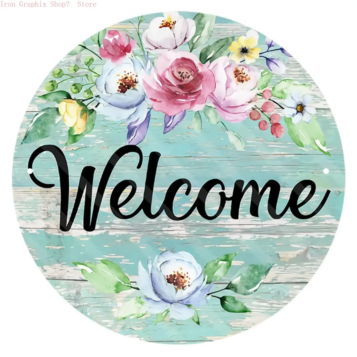 طباعة خشبية ترحيب مبهجة ثنائية الأبعاد، لافتة دائرية عتيقة مع فلامنغو عباد الشمس، ديكور جداري لموضوع حديقة الريف. #6