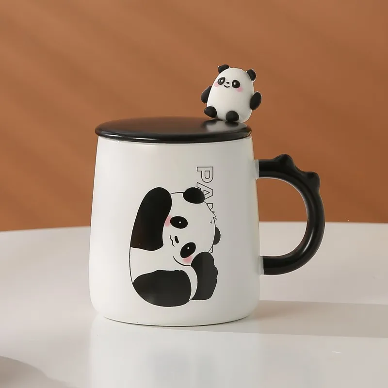 Makeup Ceramic Cup Creative Cartoon Water Cup Office Coffee Cup Handheld Gift Panda Mascot Souvenir Gift Towel Handheld fan