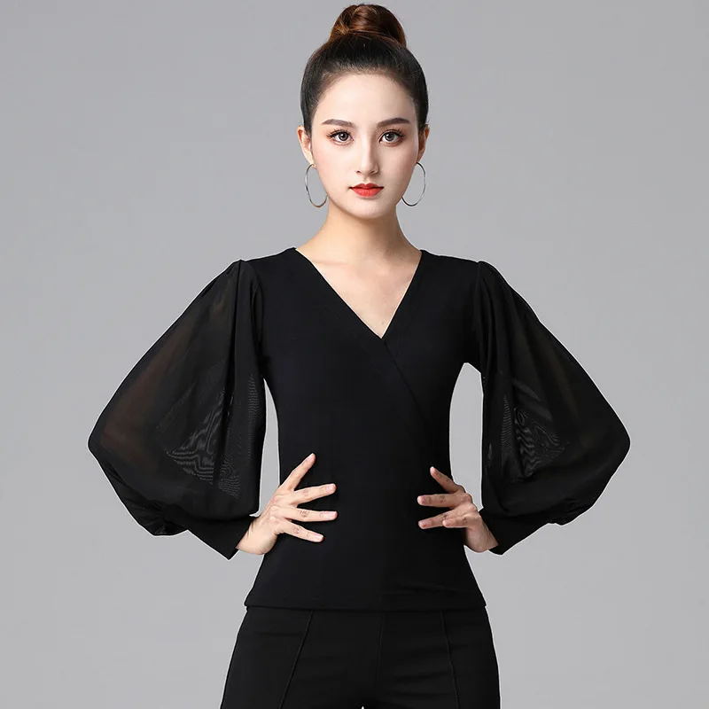 

Modern dance top social dance Latin dance practice suit long sleeved ballroom top standard women clothing