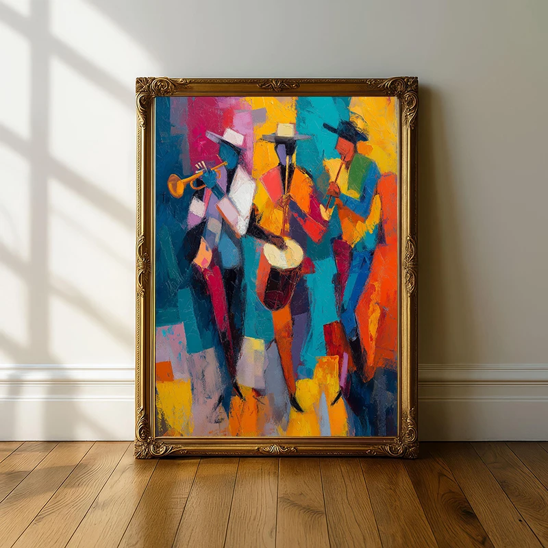Retro Art abstract Jazz Band African Musician saxophone Landscape Poster Canvas Painting print  Wall Art Pictures Home Bar Decor