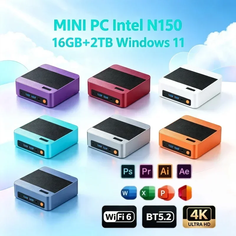 2026 New Intel N150 Mini PC Win11 16GB DDR4 RAM 2TB NVMe SSD WiFi6 4K Display Output Business Office Small Form Factor PC