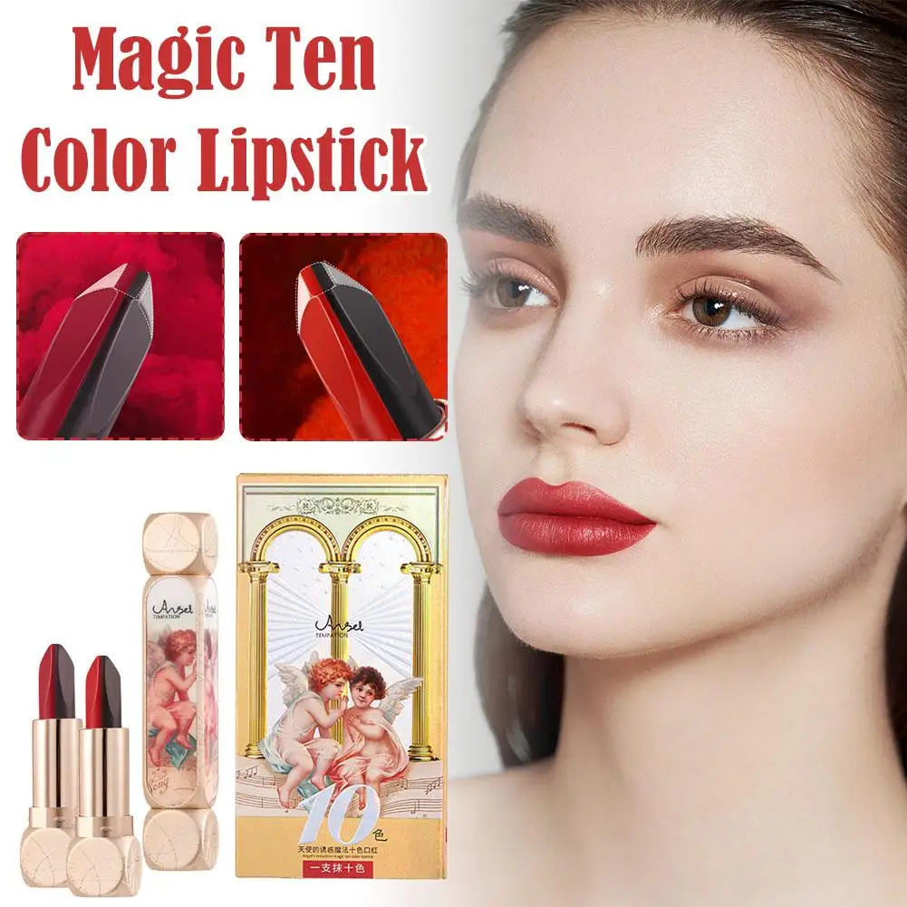 Lápiz labial de Ángel de 10 colores, mate, blanco, taza antiadherente, cambio de Color, hidratante, duradero, impermeable, sedoso, Multicolor, maquillaje de labios