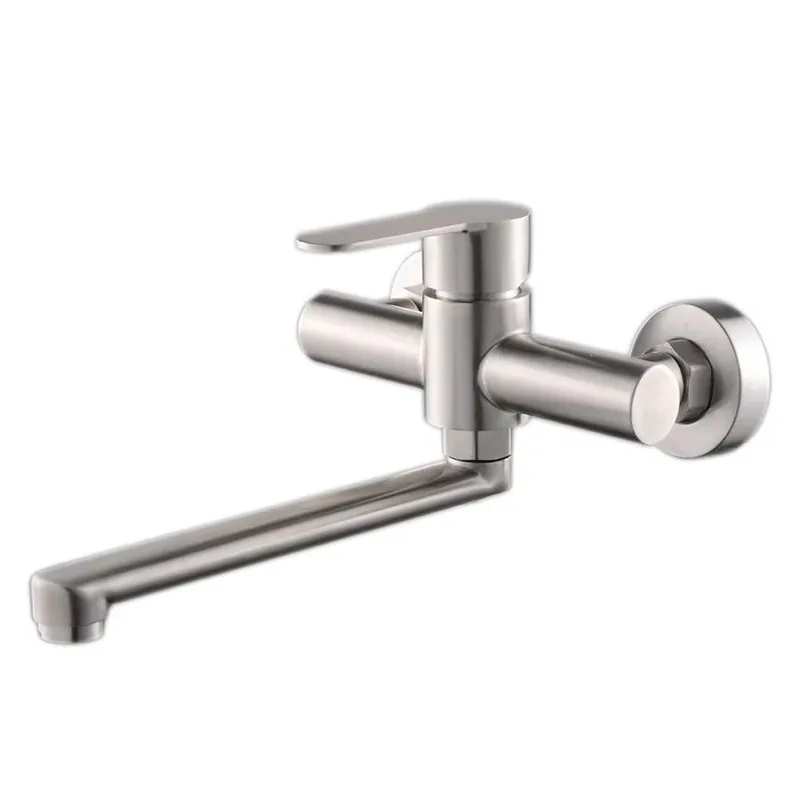 Wholesale Stainless Steel 304 Kitchen Faucet Classic 3-Way Wall Mounted Kitchen Taps Ceramic Valve Core for Indoor Outdoor Use