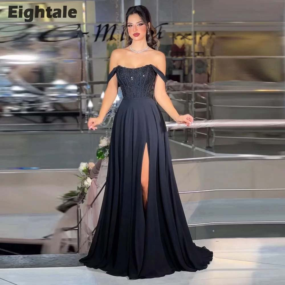 Eightale New Arrival Evening Dress Off Shoulder Beaded Appliques Chiffon Customized Wedding Prom Gown Party Dress Robe De Soiree