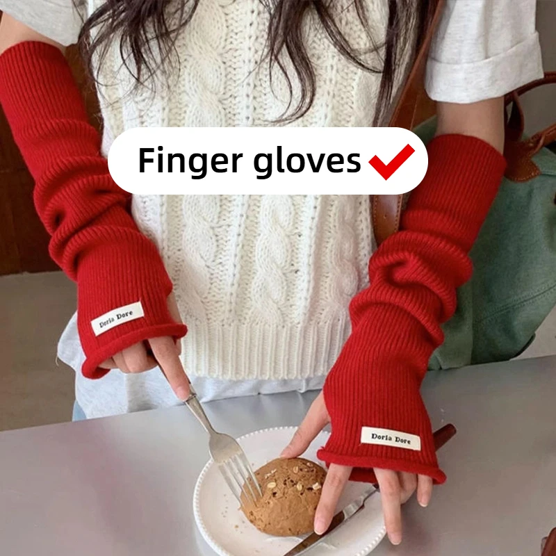 

Женские теплые перчатки с половиной пальца, однотонные вязаные защитные перчатки с длинными рукавами, перчатки без пальцев, зимние аксессуары