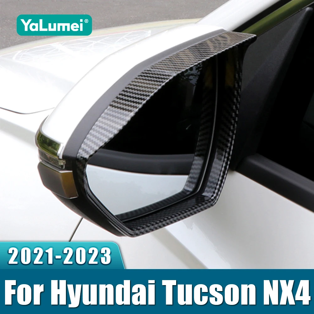 

For Hyundai Tucson NX4 2021 2022 2023 Hybrid N Line Carbon Fiber Car Rearview Mirror Rainproof Eyebrow Rain Cover Accessories