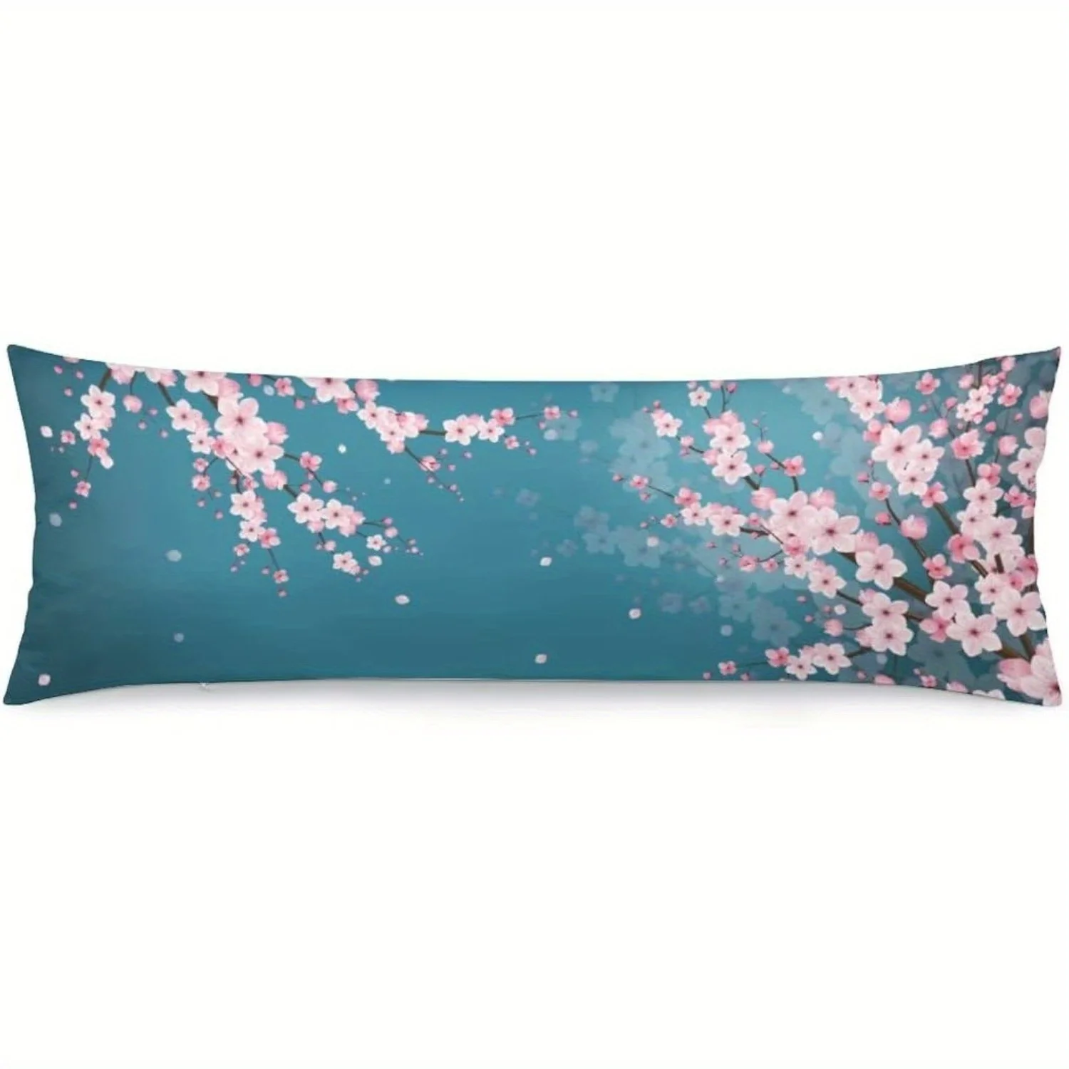 1pc Cherry Blossom Body Pillowcase Soft Polyester Zippered Long Rectangle Cover Pillow Cover Print Satin Fabric Pillow Cover