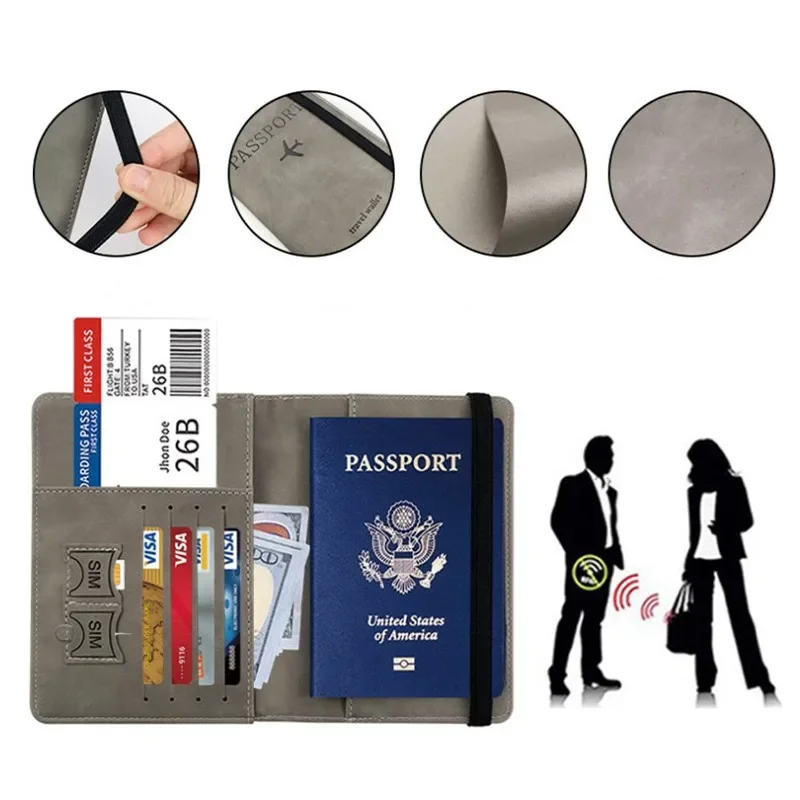 Capa para passaporte com bloqueio RFID, capa com slot para cartão de crédito, carteira de viagem de couro PU, porta-passaporte, protetor de manga