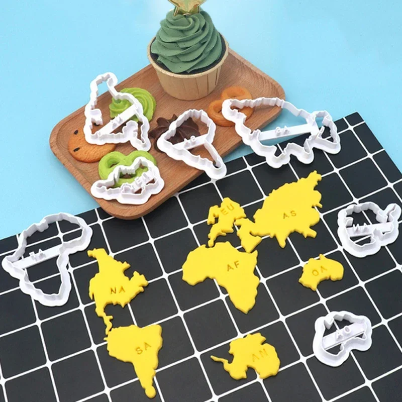 Seven Continents Shape Cookies Cutters 3D Plastic World Map Biscuit Mold Cookie Stamp DIY Fondant Cake Mould Pastry Baking Tools