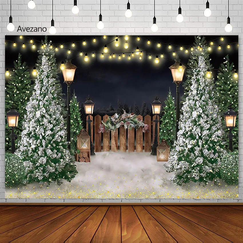 

Avezano Christmas Backdrops for Photography Snow Pine Trees Wooden Fence Kids Portrait Decor Background Photo Studio Photoshoot