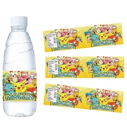 Pegatinas para botellas de agua con tema de Pokémon, etiquetas para bautismo, Baby Shower, suministros de decoración de cumpleaños, envoltorios de botellas de agua para fiesta de Anime de dibujos animados