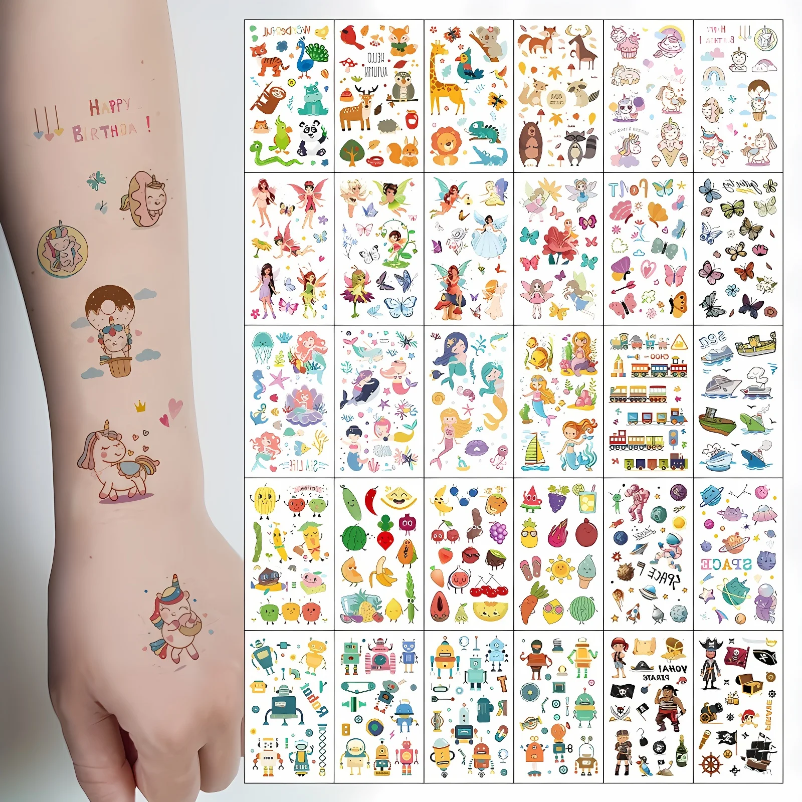 10pcs/lot Kids Tattoo Temporary Waterproof Dinosaur Pirate Truck Animal Fake Tattoos for Children Boys Hands Body Party Decor