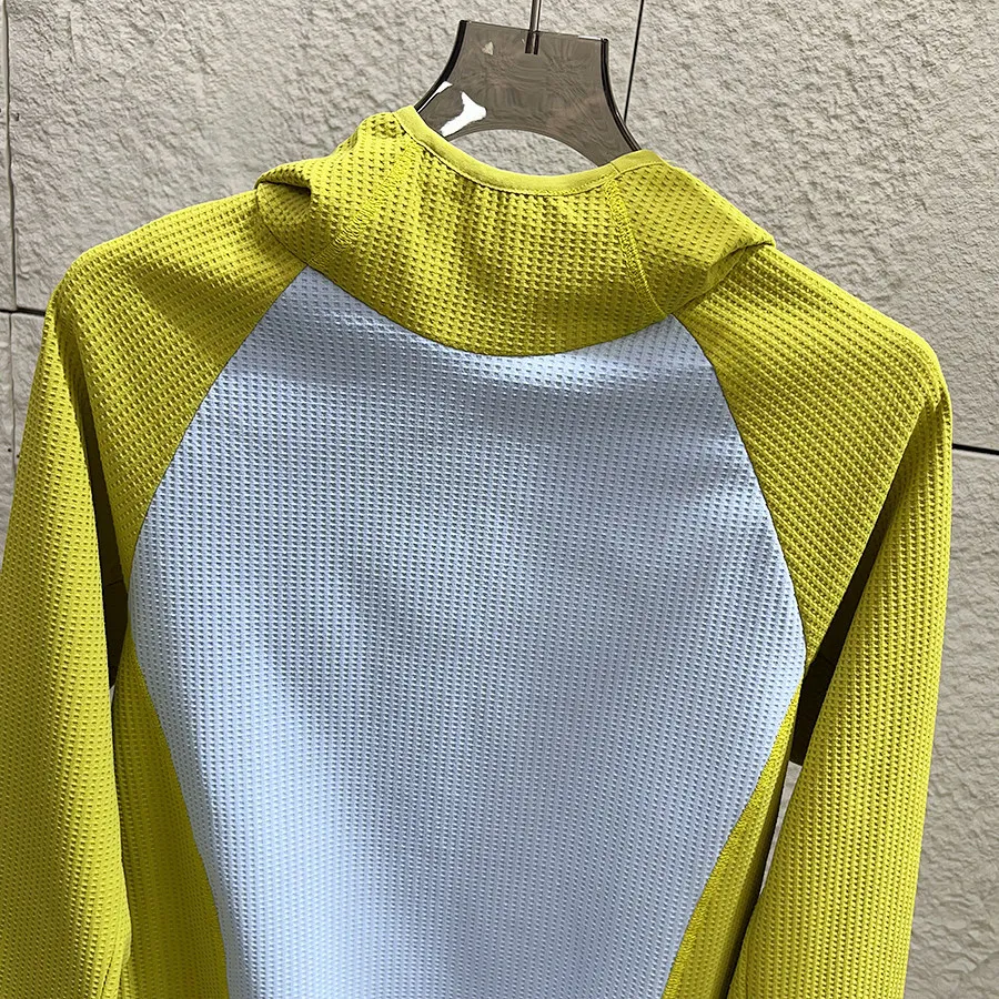 Unisex Mountain-Style Color-Block-Kapuzenpullover – Atmungsaktives Waffelstrick-Langarmshirt für Outdoor-Wanderungen & Radfahren – Detail 12