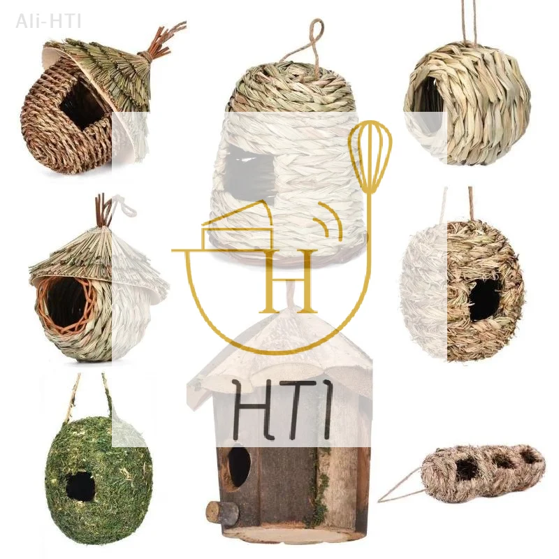 Birds House Weaved Outdoor Decorative Parrot Breeding Hut Natural Grass Bird Bedroom Hummingbird Cage Shelter