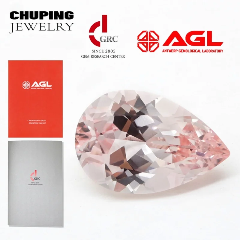 

Lab Grown Morgan Pink Sapphire Pear Shape Flame Melted Synthetic Loose Gemstone With AGL Certificate For Earrings And Jewelry