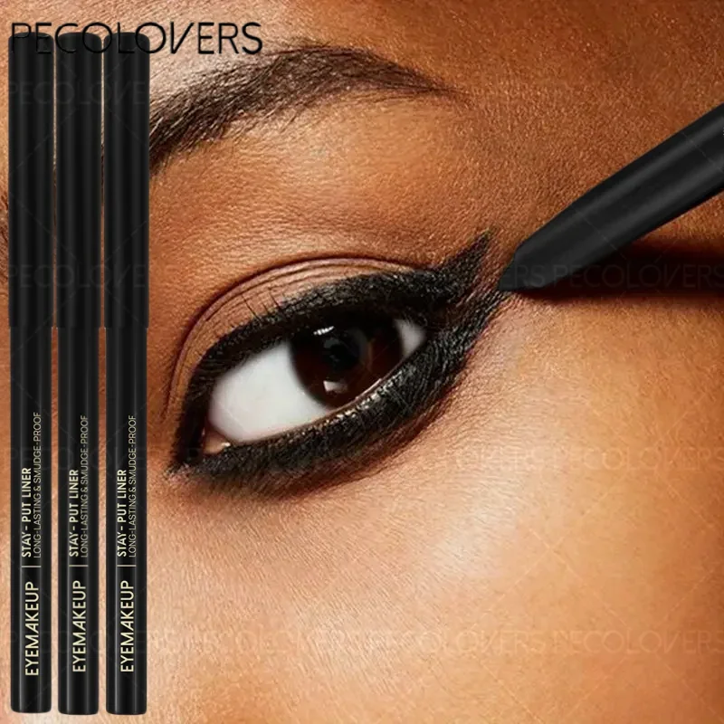 3 قطعة قلم كحل جل أسود غير لامع مقاوم للماء يدوم طويلاً سريع الجفاف مقاوم للعرق ومقاوم للتلطخ قلم تحديد عيون طبيعي مكياج جل