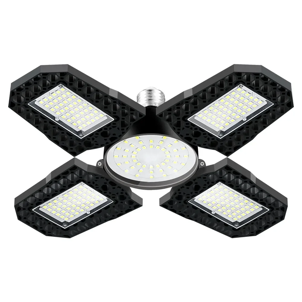 

240 LEDs 4 Panel Deformable LED Garage Light,industrial Lighting Led Ceiling Garage Lamp E26/E27 6500K Warehouse Shop Light