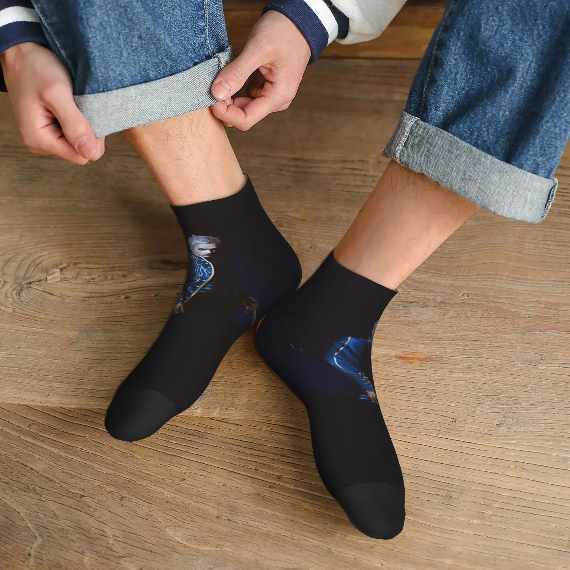 

All Seasons Vergil From the Devil May Cry Series Socks Harajuku Sport Middle Tube Socks Soft Hip Hop Stockings for Men Women
