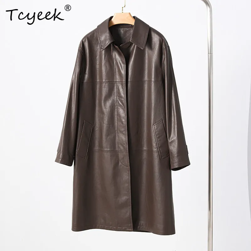 Tcyeek Real Leather Jacket Woman Clothing 100% Sheepskin Coats Women Fashion Mid-long Trench Coat Autumn 2026 Vegetable Tanning
