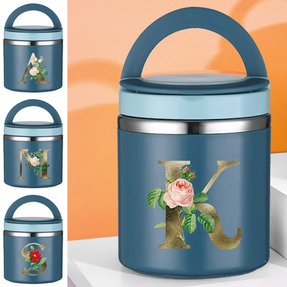 

Golden Flower Letter Series Insulated Lunch Box Worker Student Portable Mini Insulated Lunch Box Travel Camping Lunch Box Unisex