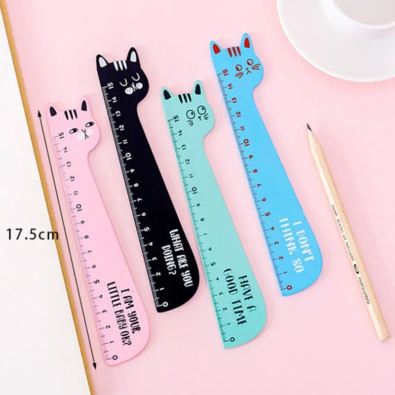 1pcs Cute Cat Design Ruler Office School Supplies Wooden Rulers  Kids Study Funny stationery