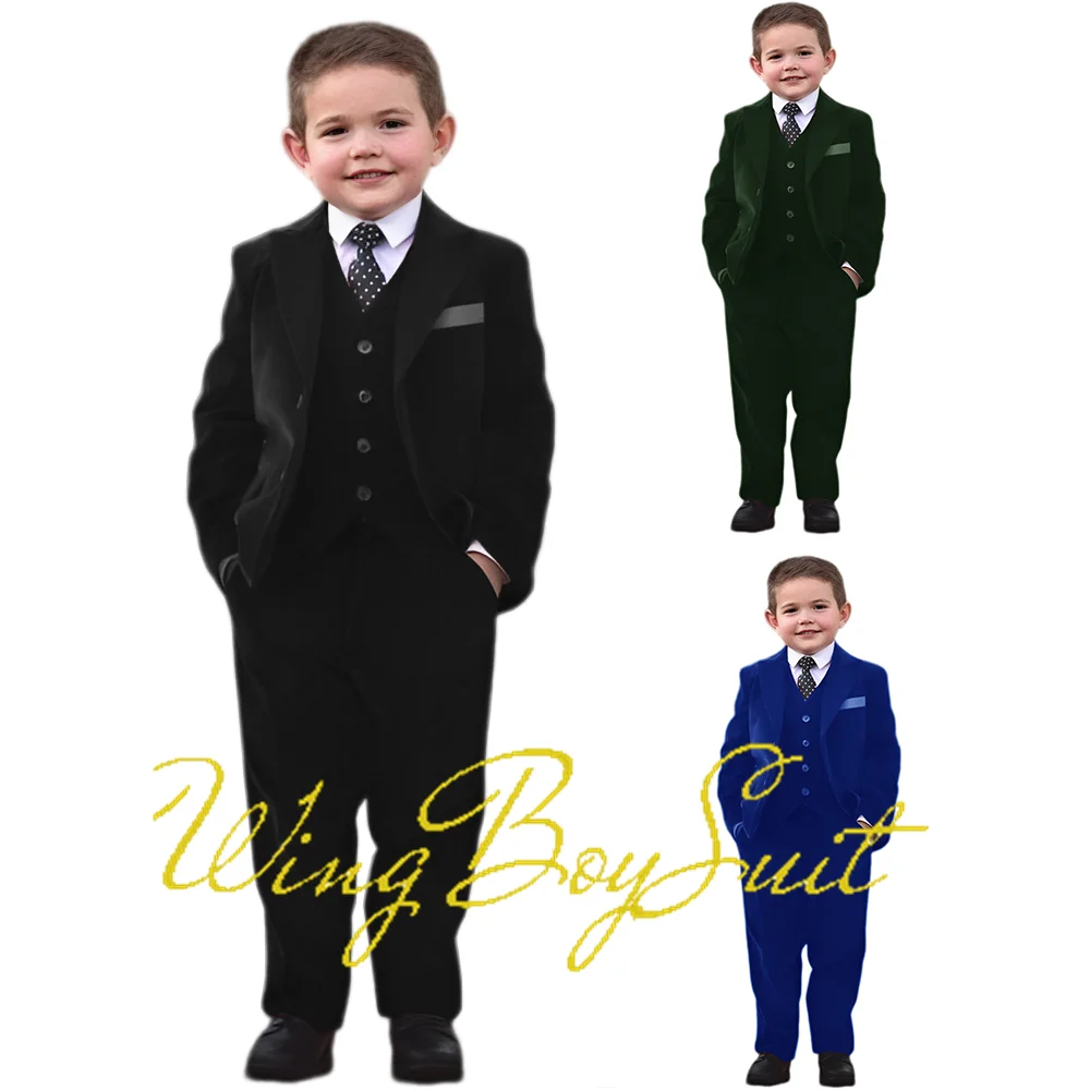 Autumn and Winter Boys Velvet Suit 3-piece Set Jacket Pants Vest Formal Wedding Tuxedo 2-16 Years Old Kids Blazer