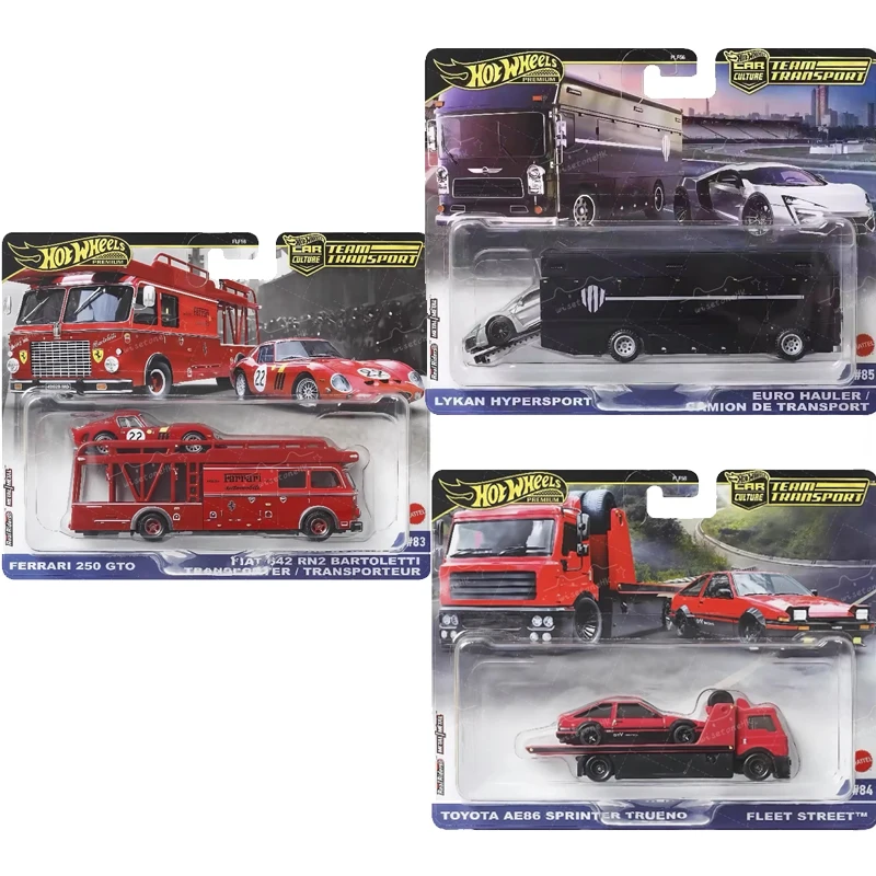 Equipo de transporte Original Hot Wheels Premium Metal Auto 1/64 Toyota Sprinter Ferrari Lykan Hypersport coche cultura niños juguetes modelo