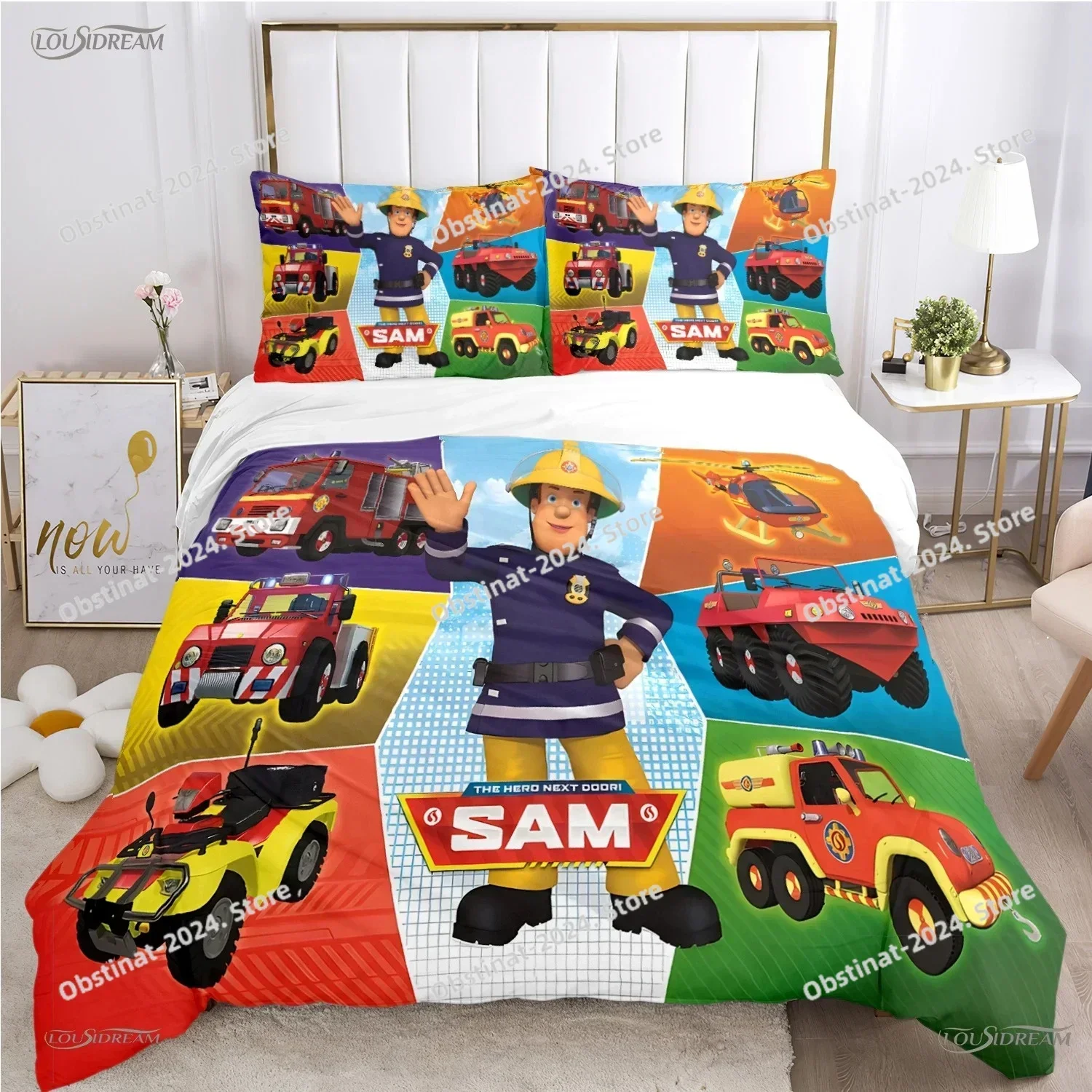 British Anime Fireman Sam All Season Duvet Cover Cartoon Bedding Set Soft Quilt Cover and Pillowcas for SingleDoubleQueenKing