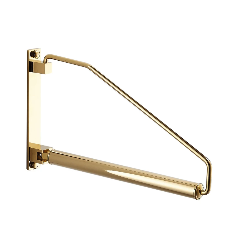 Tuqiu Gold Wall Clothing Hanger Holder Brushed Gold Folding Clothes Drying Rack Brass Gold Clothing Hanger Organizer Rack