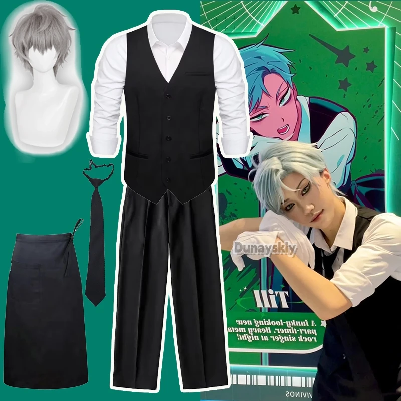 ALIEN STAGE TILL Cosplay Costume Till Coffee Shop Overalls Apron Suit Men Suit Vest V Neck Waistcoat Anime Role-playing Outfit