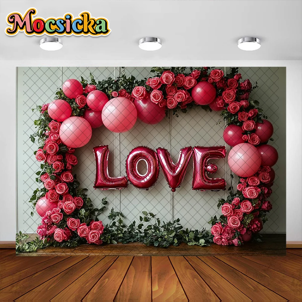 Valentine's Day Photography Background Rose Arch Love Balloon Decoration Couple Wedding Newborn Portrait Photo Studio Props