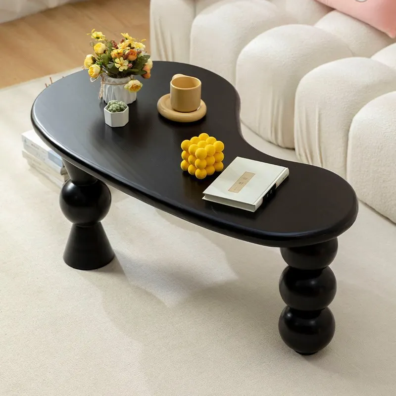 Family bed and breakfast living room small apartment coffee table black minimalist special-shaped log creative designer wabi-***