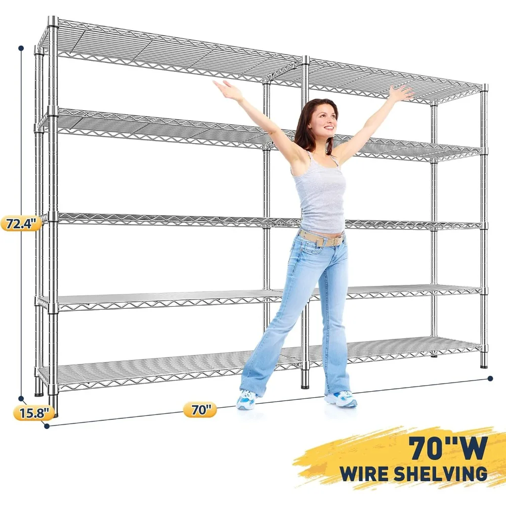 أرفف تخزين معدنية قابلة للتعديل مكونة من 5 طبقات للاستخدام عالي التحمل، تدعم 1500 رطلاً، مثالية للمساحات المنزلية والتجارية